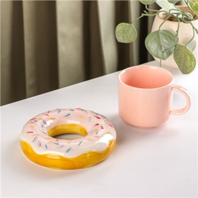 Чайная пара «Пончик», 210 мл, блюдце d=13 см, цвет розовый