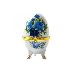 Шкатулка Яйцо 10см Розы синие керамика SH