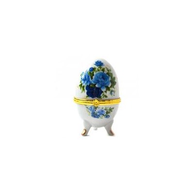 Шкатулка Яйцо 10см Розы синие керамика SH