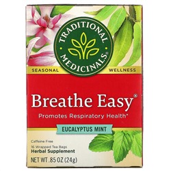 Traditional Medicinals, Breathe Easy, эвкалипт и мята, без кофеина, 16 чайных пакетиков, 24 г (0,85 унции)
