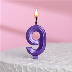 Свеча в торт "Грань", цифра "9", фиолетовый металлик, 7.8 см