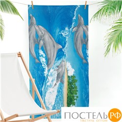 Полотенце вафельное банное  80 * 150 Игривые дельфины