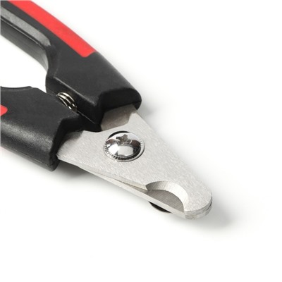 Когтерез боковой малый с закругленными резиновыми ручками,отверстие 8 мм,чёрный с красным