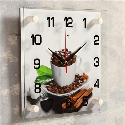 Часы настенные, серия: Кухня, "Чашка с кофейными зернами", 25х25  см, микс