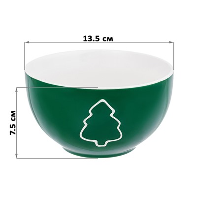 Салатник 580 мл 13,5*13,5*7,5 см "Елочка - белая на зеленом" NEW BONE CHINA