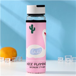 Бутылка для воды стеклянная с ручкой «Фламинго», 500 мл, h=23,5 см, рисунок МИКС