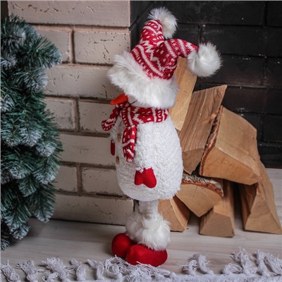 Кукла интерьерная "Снеговик в красной шапочке" 43 см