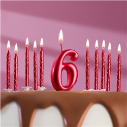 Набор свечей для торта (2 в 1) рубиновая Цифра "6" + Свечи "С Днём Рождения" рубин 10 шт