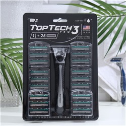 Мужская бритва TopTech PRO 3, 1 бритва + 25 сменных кассет (совместимы с Gillette Blue3)