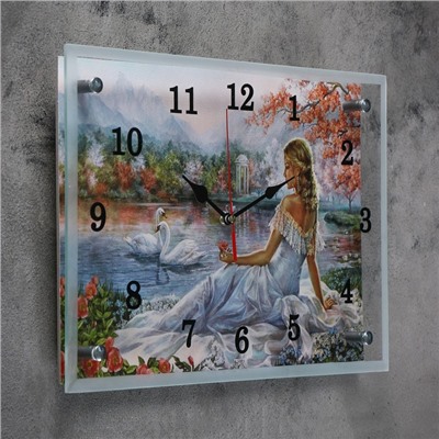 Часы настенные, серия: Люди, "Девушка и лебеди", 25х35  см, микс