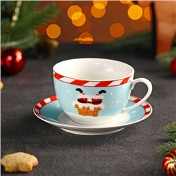 Чайная пара Доляна «Новый Год. Дед Мороз», чашка 250 мл, блюдце d=14 см