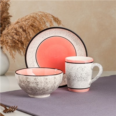 Набор посуды "Алладин", керамика, розовый, 3 предмета: салатник 700 мл, тарелка 20 см, кружка 350 мл, Иран