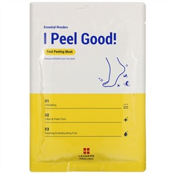 Leaders, Essential Wonders, I Peel Good! Foot Peeling Mask, 2 Socks, 1.35 fl oz (40 ml)