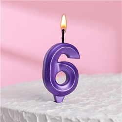 Свеча в торт "Грань", цифра "6", фиолетовый металлик, 7.8 см