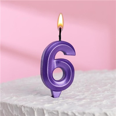 Свеча в торт "Грань", цифра "6", фиолетовый металлик, 7.8 см