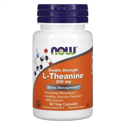 Now Foods, L-Theanine, двойная сила, 200 мг, 60 растительных капсул