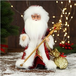 Дед Мороз "В красной шубе, с посохом и мешком" двигается, 17х29 см
