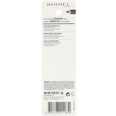 Rimmel London, Профессиональный карандаш для бровей, 004 черно-коричневый, 1,4 г
