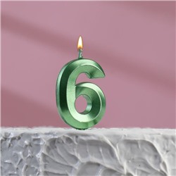 Свеча в торт на шпажке «‎Грань», цифра "6",изумруд,  5 х 3.5 см