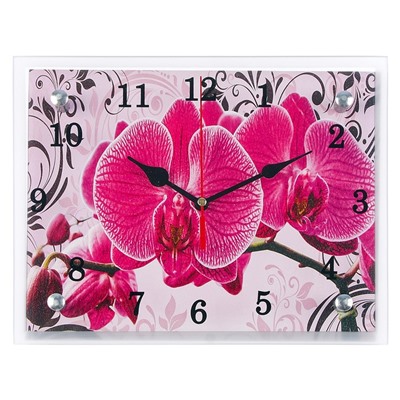 Часы-картина настенные, серия: Цветы, "Розовые орхидеи с узором", 20х25  см, микс