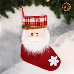 Носок для подарков "Дед Мороз с румяными щечками" 25х36 см, бело-красный