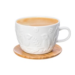 Чашка для капучино и кофе латте 500 мл 14*11,2*8 см "Птички на ветке" + дер. подставка