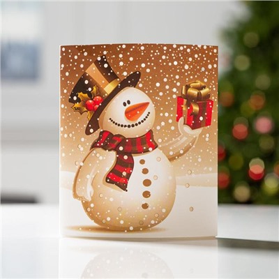 Светодиодная фигура «Снеговик» 13 × 16 × 5 см, картон, батарейка ААх2 (не в комплекте), свечение тёплое белое