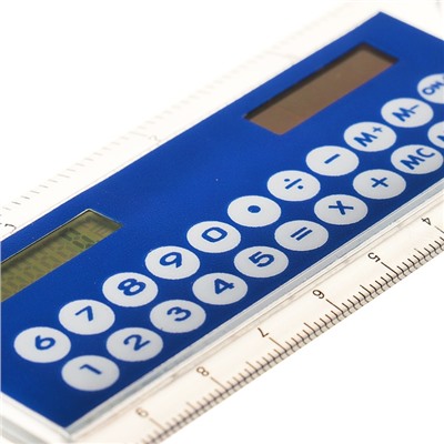 Калькулятор-линейка, 10 см, 8-разрядный, корпус прозрачный, с транспортиром, работает от света