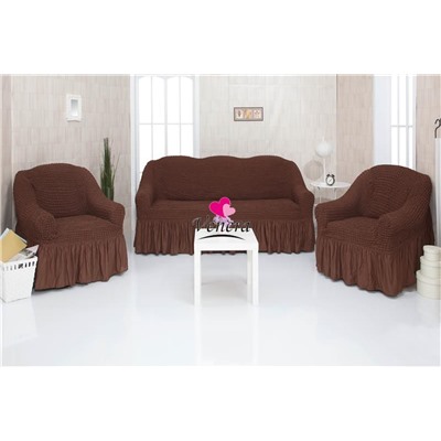 Комплект чехлов на трехместный диван и 2 кресла с оборкой шоколад 201, Характеристики