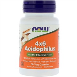 Now Foods, 4x6 Acidophilus, 60 растительных капсул