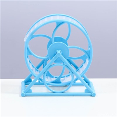 Колесо на подставке для грызунов, диаметр колеса 12,5 см, 14 х 3 х 9 см, голубое