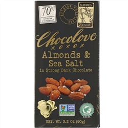 Chocolove, Almonds & Sea Salt in Strong Dark Chocolate, 70% Cocoa, 3.2 oz (90 g)
