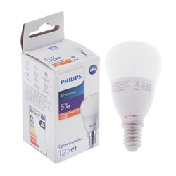 Лампа светодиодная Philips Ecohome Lustre 827, E14, 5 Вт, 2700 К, 500 Лм, шар