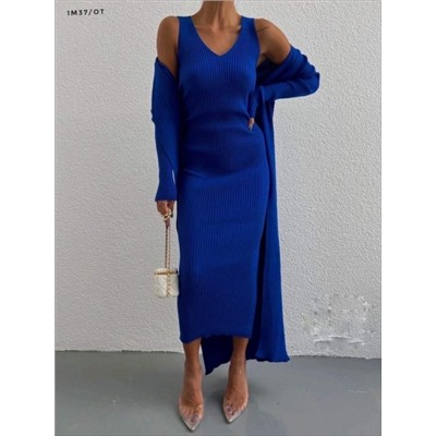 Костюм платье и кардиган лапша ярко-синий M37_Новая цена