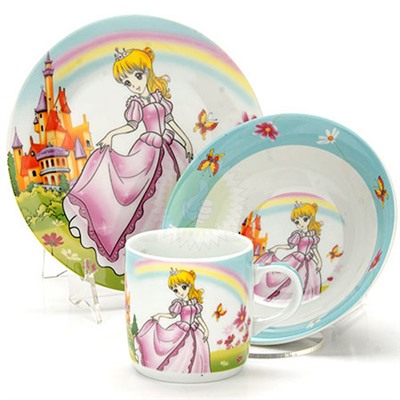 Набор детской посуды "Принцесса" 3пр., керамика(тарелка 18см, салатник 15см, кружка 230мл)С144