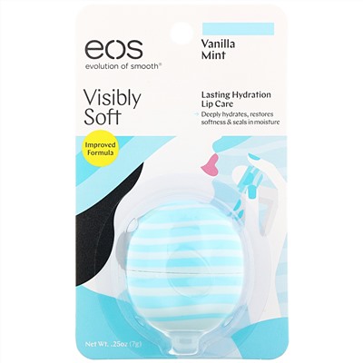 EOS, Visibly Soft, бальзам для губ, со вкусом ванили и мяты, 7 г (0,25 унции)