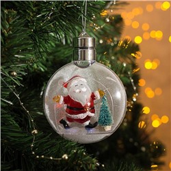 Ёлочный шар «Дед Мороз», батарейки, 5 LED, свечение тёплое белое