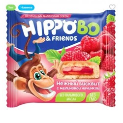 Бисквитное пирожное HIPPO BO & friends с малиновой начинкой, 32 г (упаковка 12 шт.)