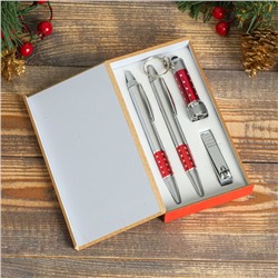 Набор подарочный 4в1 (2 ручки, кусачки, фонарик красный) микс