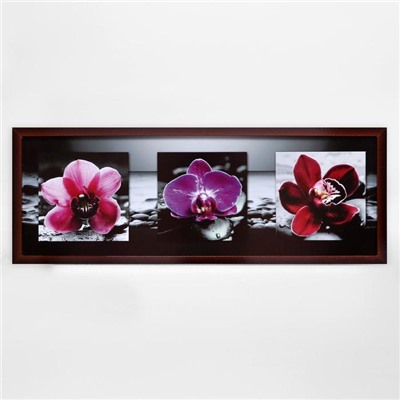 Картина "Тёмно-розовые орхидеи" 42х107 см рамка микс
