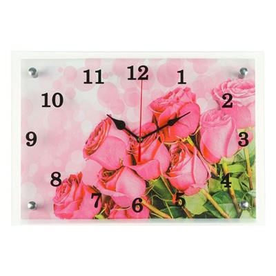 Часы настенные, серия: Цветы, "Розовые розы", 25х35  см, микс