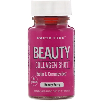RAPIDFIRE, Beauty Collagen Shot, Biotin & Ceramosides, коллагеновый напиток для сохранения красоты, ягода, 6 г, 50 мл (1,7 унции)