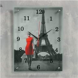 Часы настенные, серия: Город, "Девушка в красном платье в Париже", 30х40  см, микс