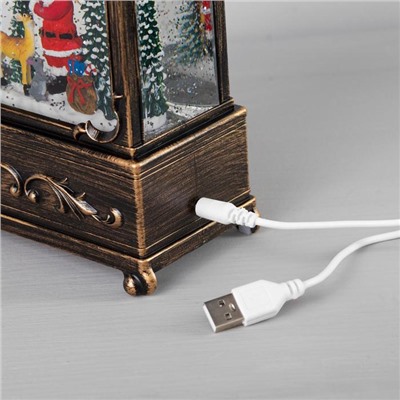 Светодиодная фигура «Дед Мороз и оленёнок» 14.5 × 22 × 8 см, металл, батарейки ААх3 (не в комплекте), USB, свечение тёплое белое
