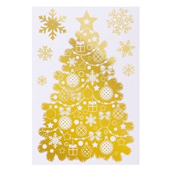 Набор наклеек "Новогодняя ёлочка" золотая голографическая фольга, снежинки, 16,7 х 24,6 см