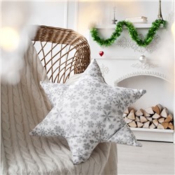 Подушка декоративная звезда Снежинки 50х50 см, серый, хлопок 100%