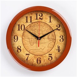 Часы настенные "Карта", коричневый обод, 28х28 см