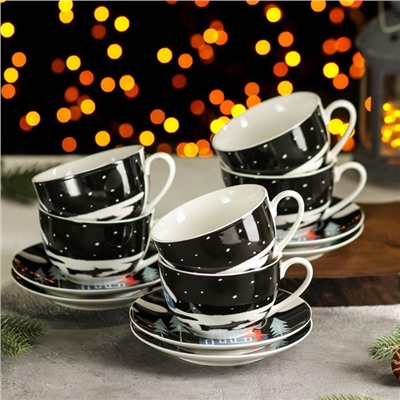 Сервиз чайный 12 предметов Magistro «Новый год. Домик», чашка 280 мл, блюдце d=15 см