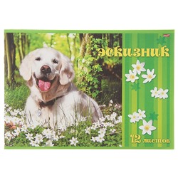 Эскизник А4, 12 листов на скрепке «Счастливый пёс», бумажная обложка, блок 80 г/м²