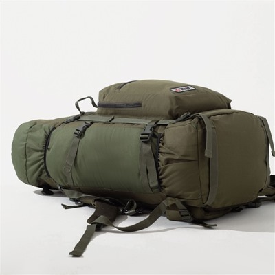 Рюкзак туристический на затяжке, 60 л, 2 наружных кармана, цвет оливковый